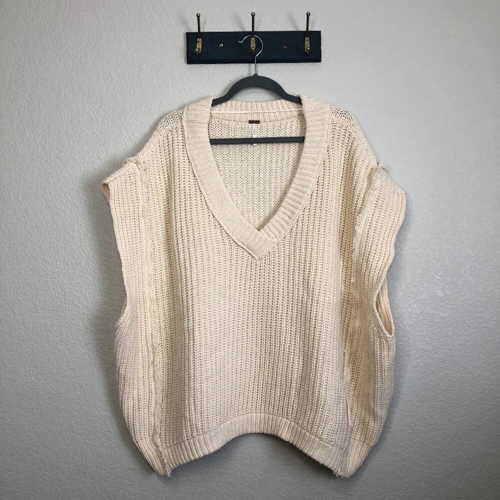 Free People Cream Knit Oversized Sweater Top Women's S Lagenlook Boho Comfy Cozy